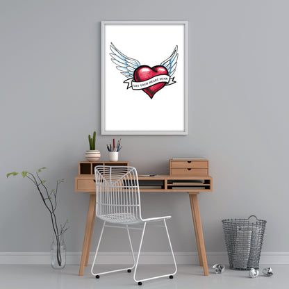 Winged Heart Tattoo Flash Digital Print Let Your Heart Soar Spiritual Tattoo Style Printable Wall Art Instantly Inspirational Art
