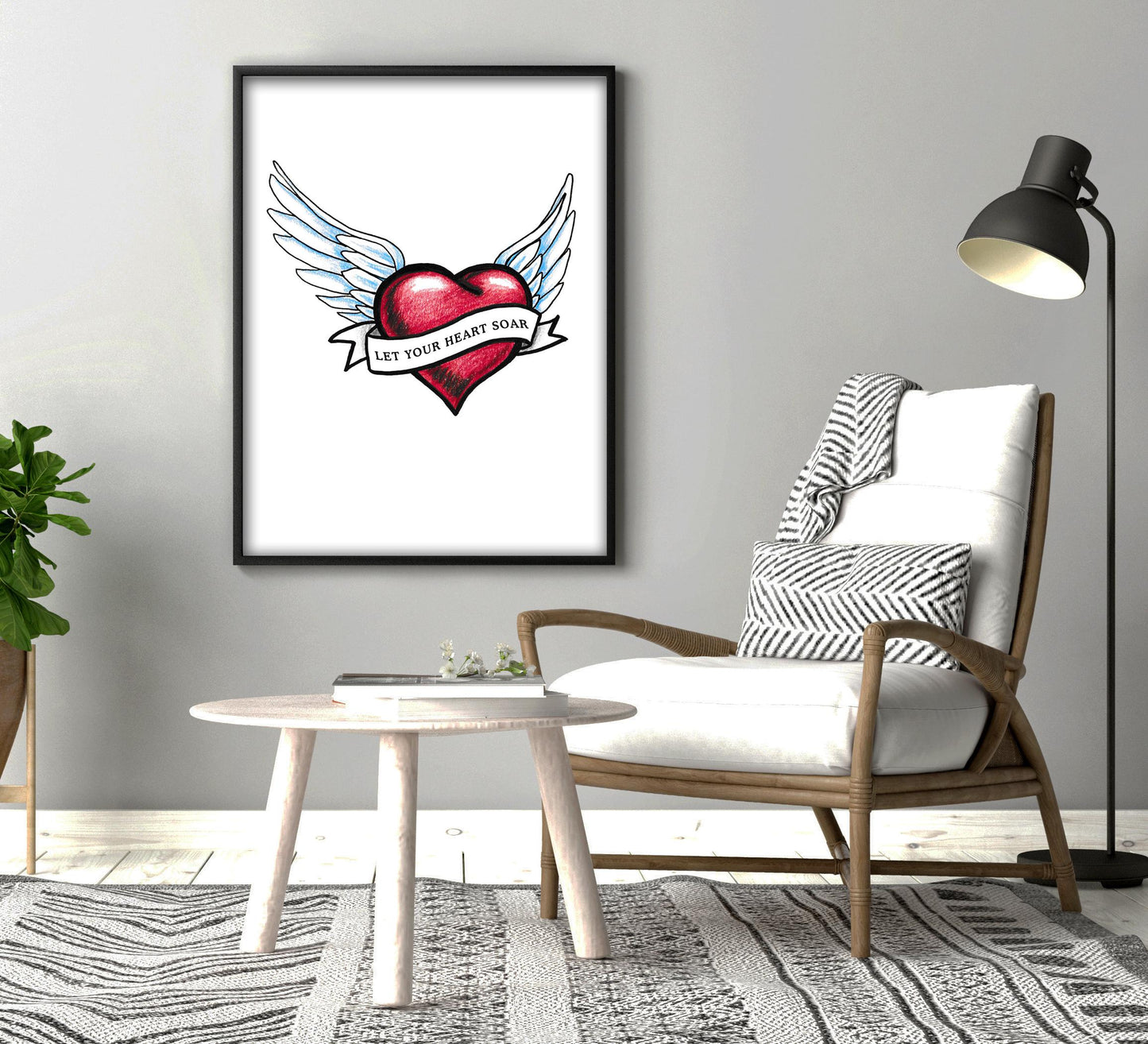 Winged Heart Tattoo Flash Digital Print Let Your Heart Soar Spiritual Tattoo Style Printable Wall Art Instantly Inspirational Art