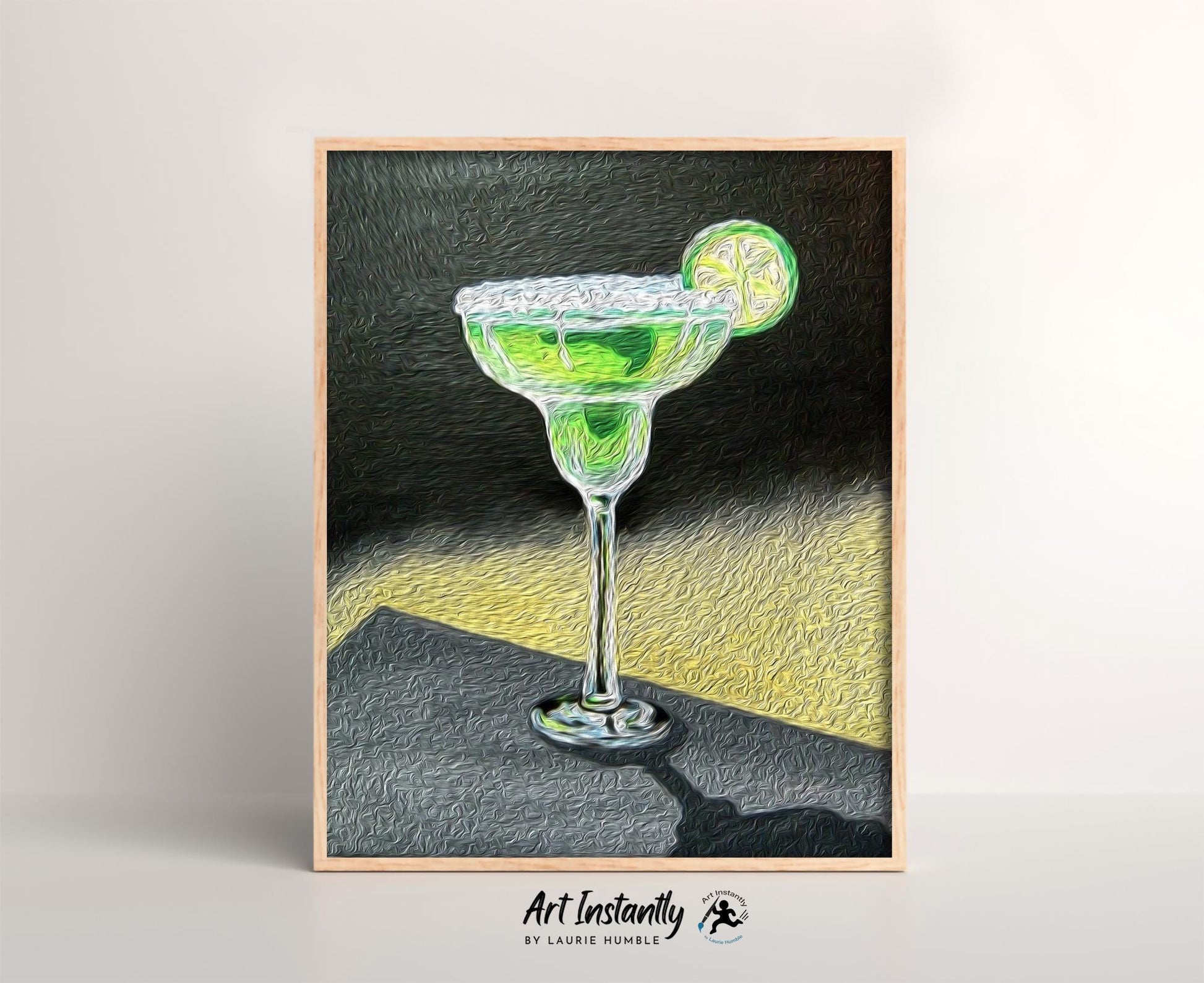 Oil painting of colorful cocktail margarita, retro-inspired printable wall art