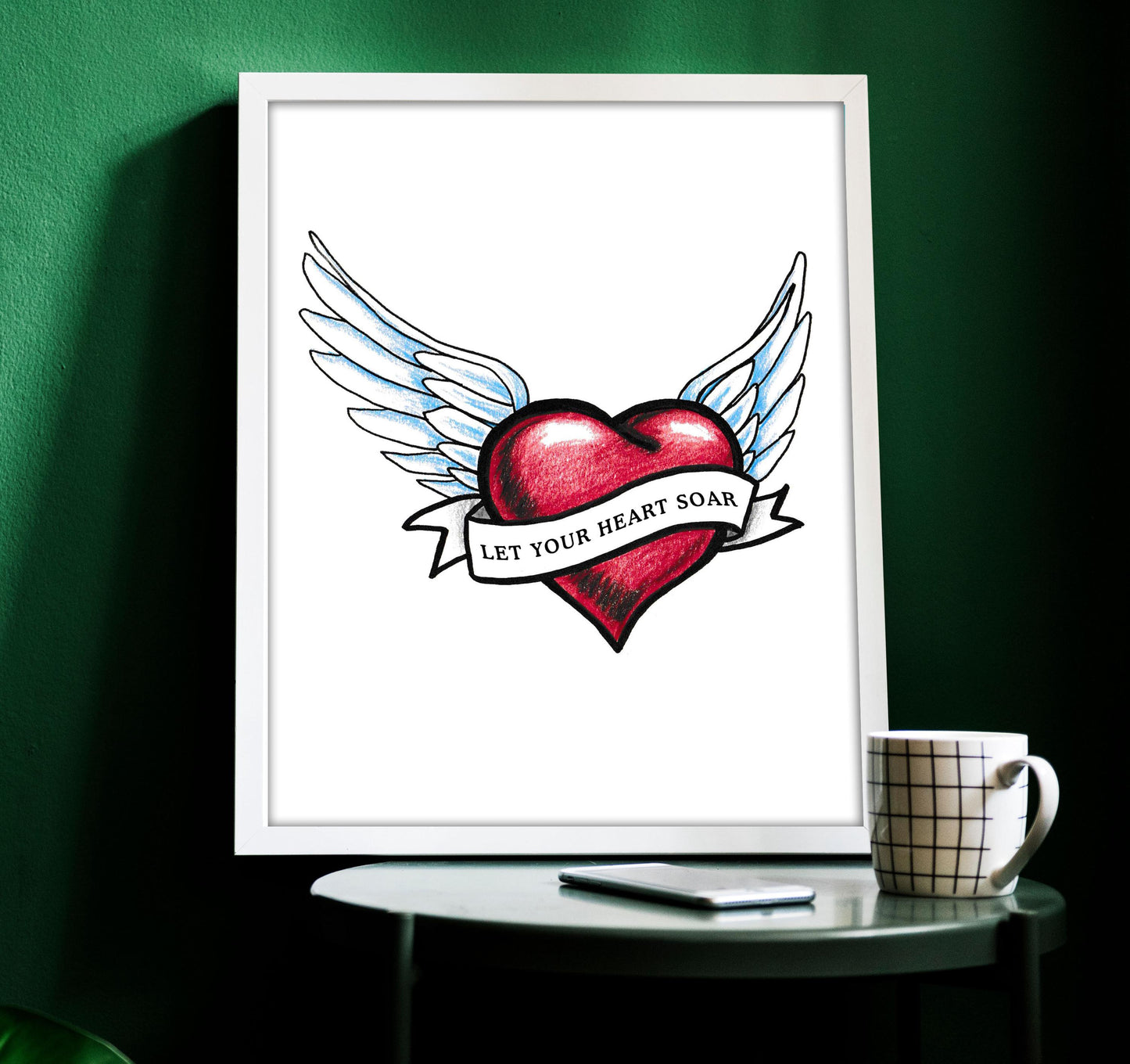 Winged Heart Tattoo Flash Digital Print Let Your Heart Soar Spiritual Tattoo Style Printable Wall Art Instantly Inspirational Art