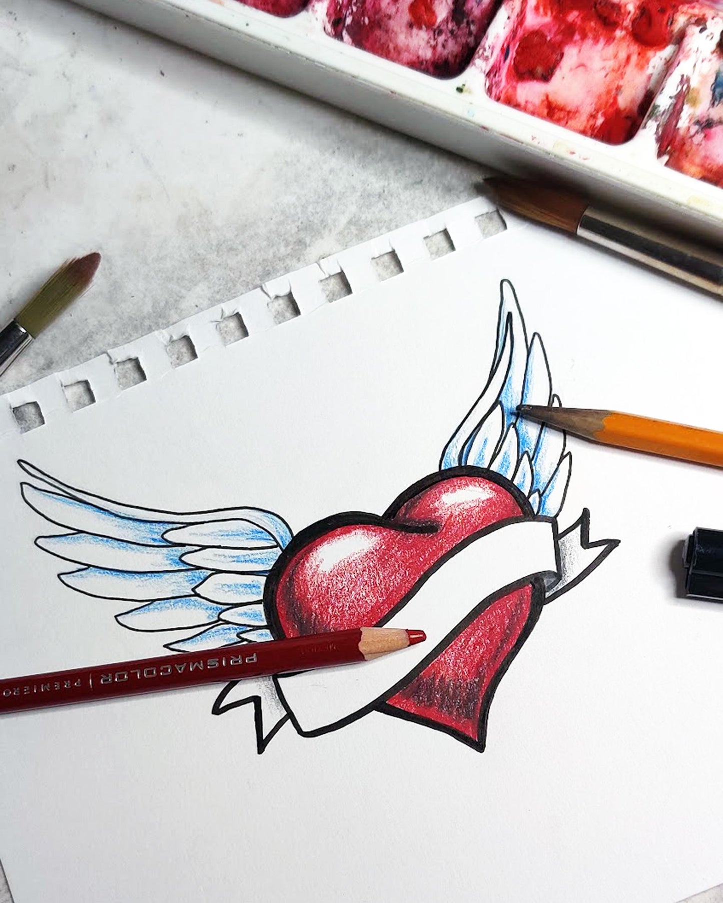 Winged Heart Tattoo Flash Digital Print Let Your Heart Soar Spiritual Tattoo Style Printable Wall Art Instantly Inspirational Art