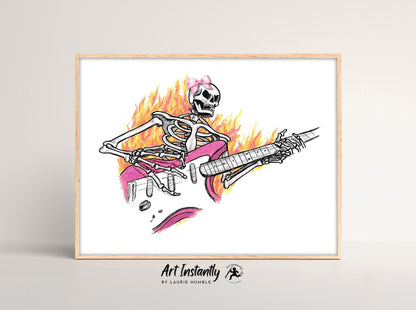Pink Bow Guitar Skeleton Digital Print