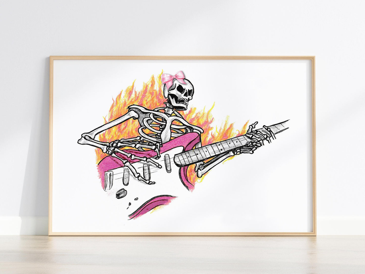 Pink Bow Guitar Skeleton Digital Print