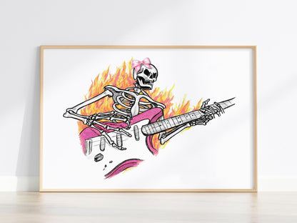 Pink Bow Guitar Skeleton Digital Print