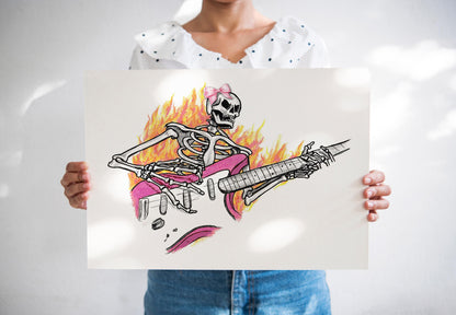Pink Bow Guitar Skeleton Digital Print