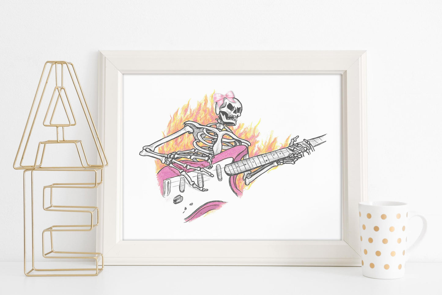 Pink Bow Guitar Skeleton Digital Print