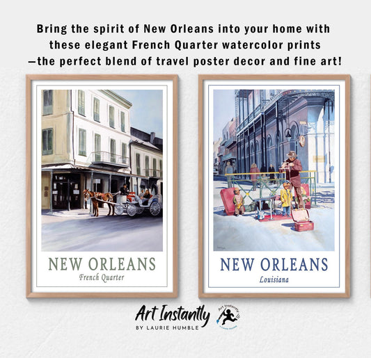 New Orleans Wall Art Set of 2 | French Quarter Watercolor Prints | Printable Travel Poster Decor | Digital Download Art | Instant Gift Idea