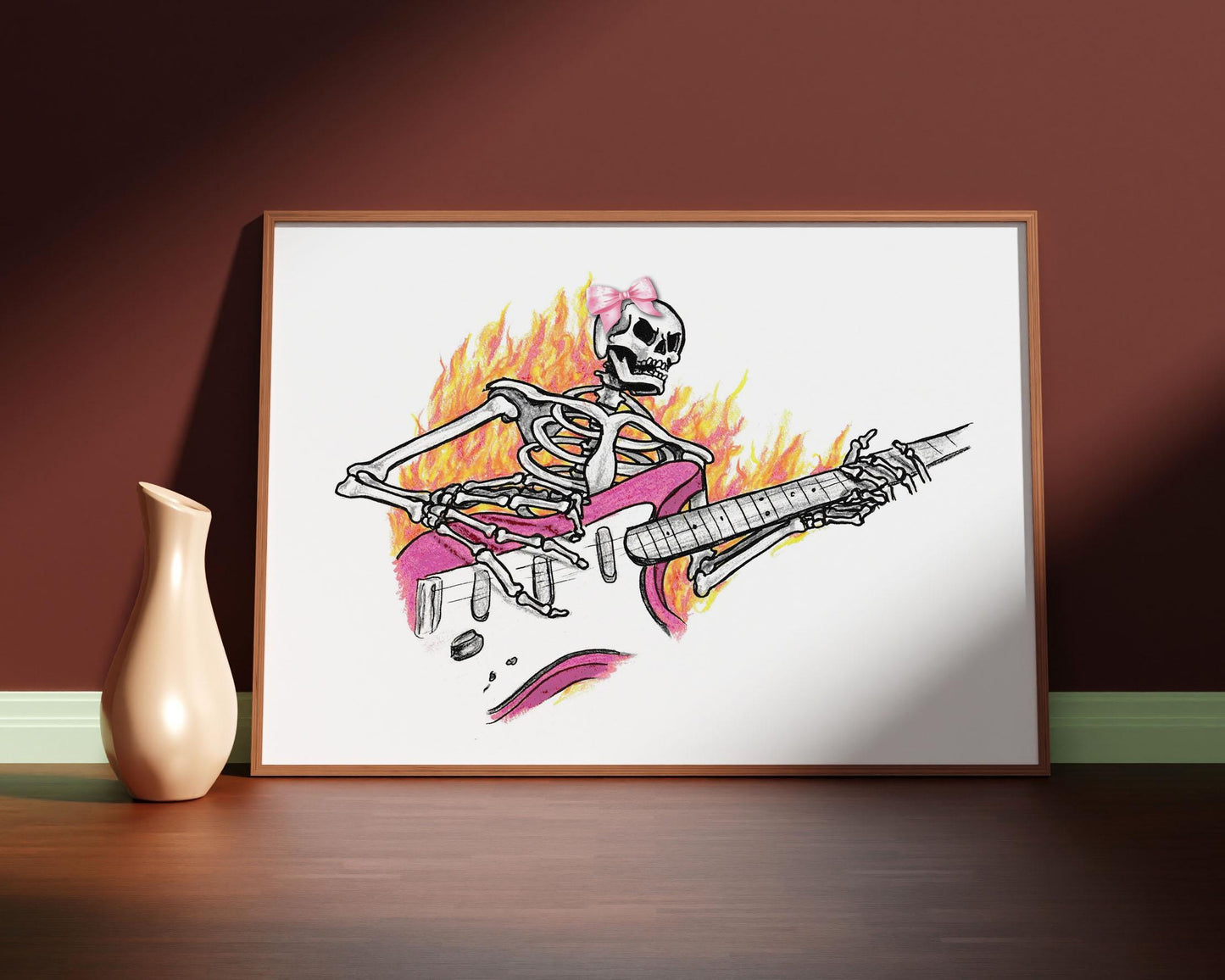 Pink Bow Guitar Skeleton Digital Print