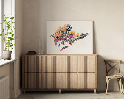 Pink Bow Guitar Skeleton Digital Print