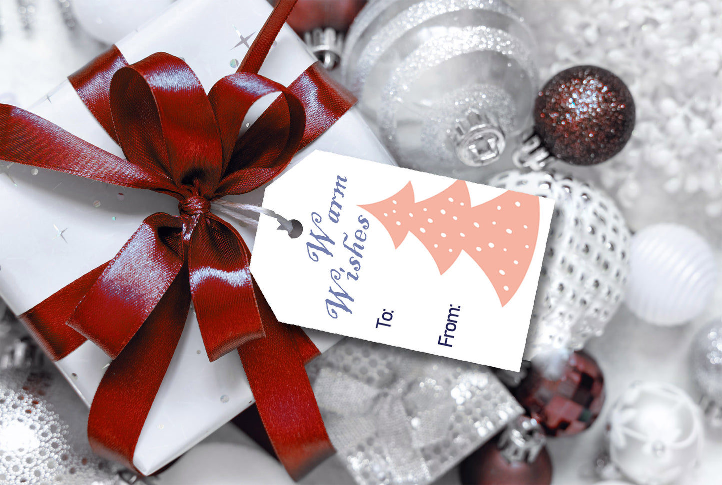 Modern Navy & Pink Holiday Tree Gift Tags