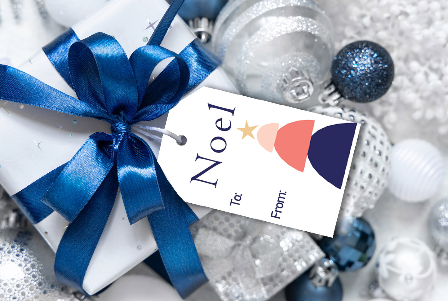 Modern Navy & Pink Holiday Tree Gift Tags