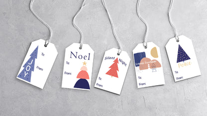 Modern Navy & Pink Holiday Tree Gift Tags