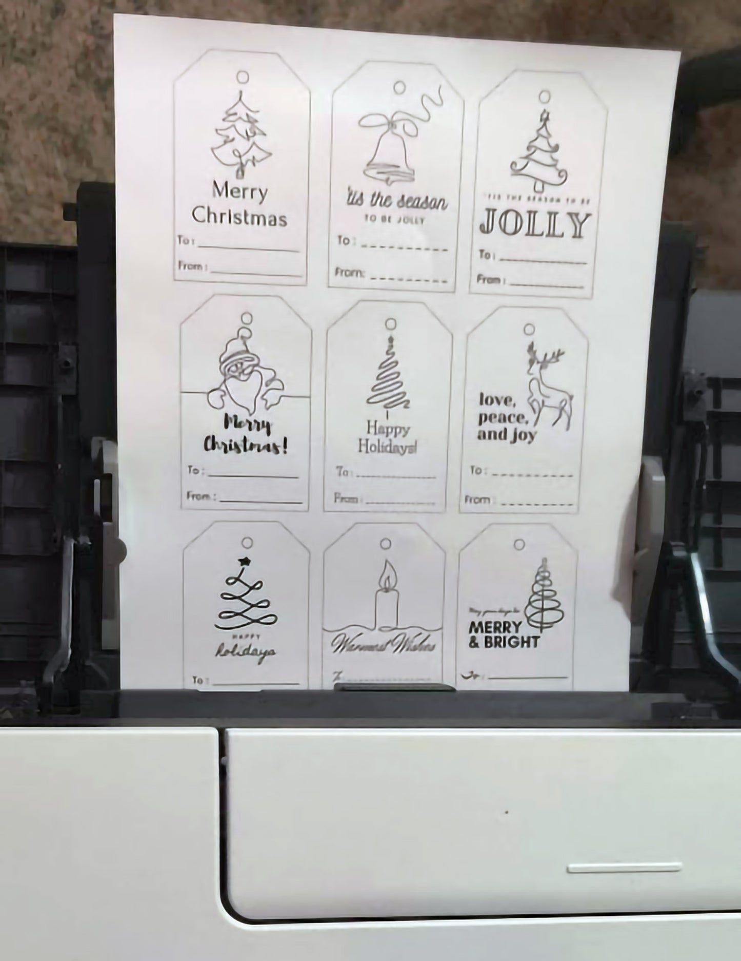 Minimalist Christmas Black & White Line Art Gift Tags